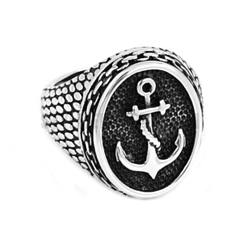 Stainless Steel Vintage Anchor Signet Ring SWR0495 - Click Image to Close